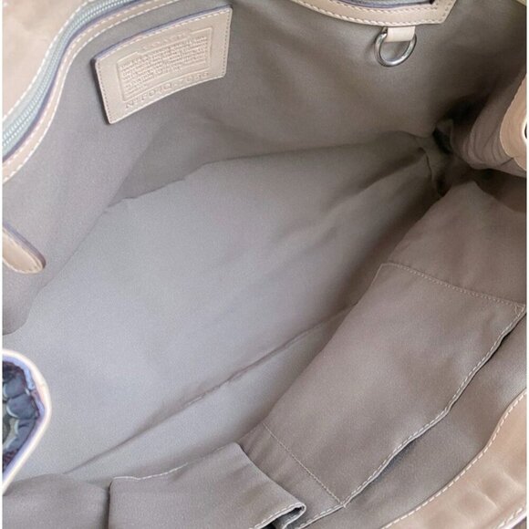 Vtg Coach Colorblock Beige/Purple Signature Canvas Demi Striped Tote, Suede Trim - Picture 5 of 7